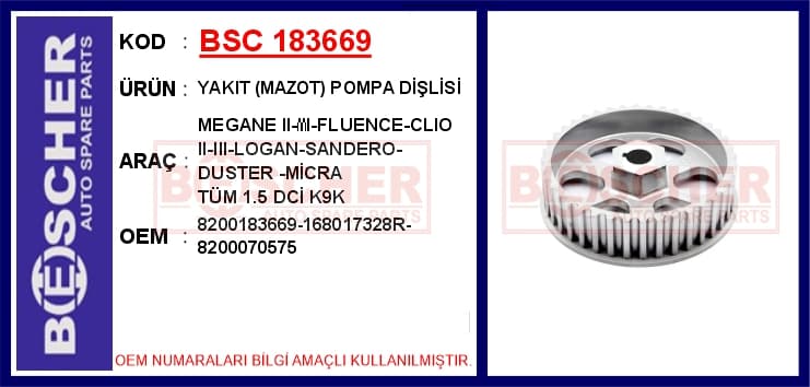 Yakıt Mazot Pompa Dişlisi Megane II-III-Fluence-Clio II-III-Logan-Sandero-Duster -Micra Tüm 1.5 D