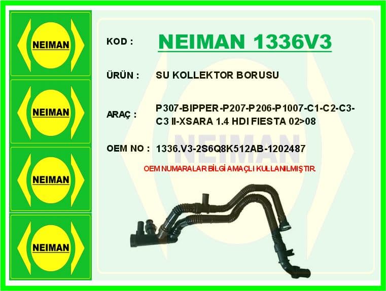 Su Kollektor Borusu P307-Bipper-P207-P206-P1007-C1-C2-C3-C3 II-Xsara 1.4 HDi Fiesta 02>08