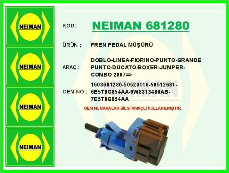 Fren Stop Müşürü Combo D-Boxer-Bipper-Jumper-Ducato-Nemo-Fiorino-Grande Punto-Doblo-Linea 1.3D Mjet 1.6D Mjet 2.3D Mjet
