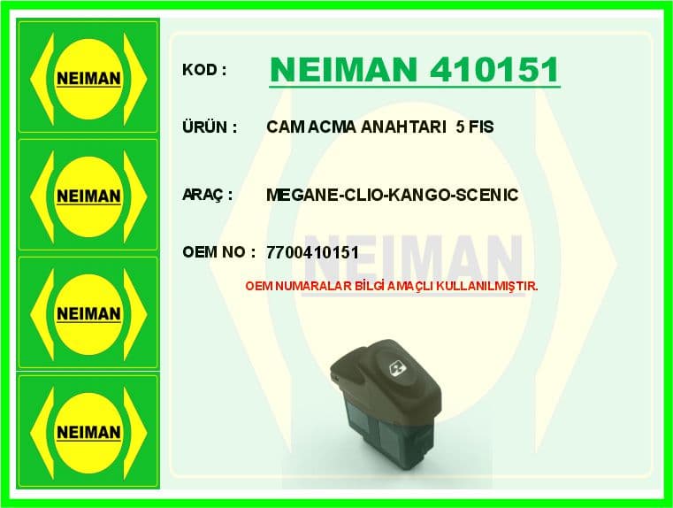 Cam Açma Anahtarı 5 Fis Megane-Clio-Kango-Scenic