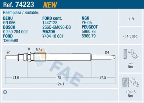 Kizdirma Bujisi P107-P206-P207-P307-P308-P407-P508-P607-P2008-P3008-P5008-Partner-Berlingo-Expert-Bi Pper-Jumpy-Nemo-C1-C2-C3-C5-C6-C8-Xsara-C-Max 03> Focus II 04> 1.4-1.6 HDi-TDCi Geçmeli Tip