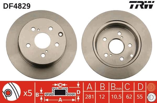 Arka Fren Diski Dolu Tip Toyota RAV4 2.0L 1AZ-Fe ACA30 06-12 / 2.2L 2AD-FTV 2ADFHV ALA30 06-> / 2. 0L 3ZRFAE ZSA30 09-> / 2.0L 1ADFTV ALA40 13-> 281 Çap X 5 Bijon - Takım Disk Fiyatıdır
