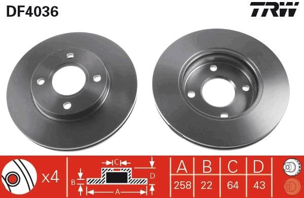 Ön Fren Aynasi Focus 98-04 Fiesta 1.4TDCİ 96>FUSION 02>KA 03>MAZDA 2 03> 258x22x4DLxHAVALI 8213017