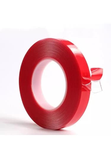 Çift Tarafli Bant 15mm X 5mt Kırmızı Şeffaf