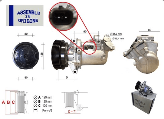 Klima Kompresörü Komple Sifir Ürün Renault Clio III 04>12 Kangoo II 08> Modus 04> Micra III 03>10 Qashqai J10 06>13 1.5dCi K9K 12V 6 Kanal 125MM -Mercedes Citan W415 12>