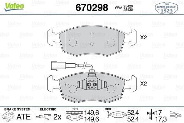 Ön Fren Balatası Fiat 500 10> 500 C 12> Punto 09> Punto Evo 09> K:17.1 MM G:149.3 MM