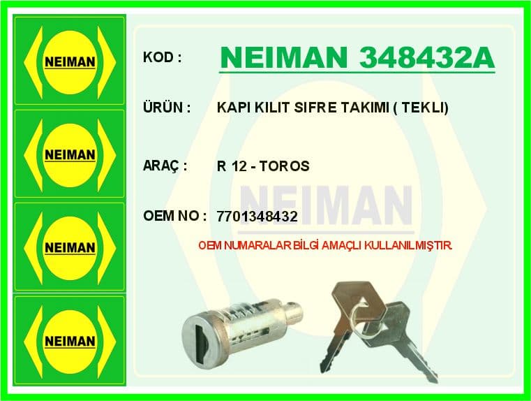 Kapı Kilit Sifre Takımı Tekli R 12 - Toros