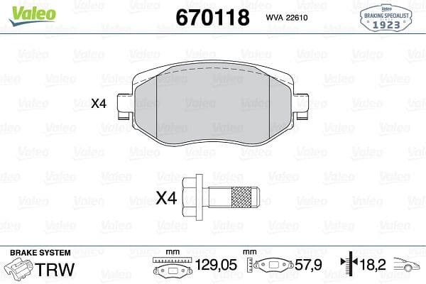 Ön Fren Balatası Renault Megane IV 15> Tüm Motor Tipleri G:129MM Y:58.4 MM K:18MM