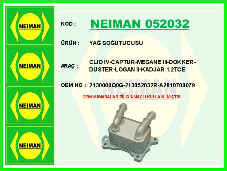 Yağ Soğutucusu Radyatörü Renault Clio IV 12> Captur 12> Megane IV 16> Kadjar 15> Dacia Dokker 12> Du Ster 12> 0.9 Tce 1.2 Tce