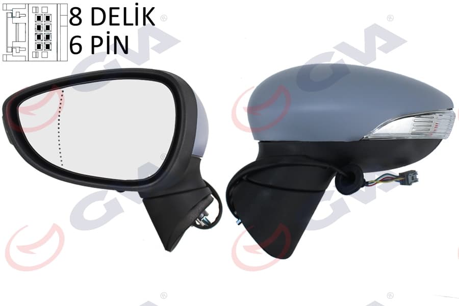 Diş Dikiz Aynasi Sol Ford Fiesta 08> Elektrikli İsitmali Astarli 6PİN 6 Fiş VM-6313EHPAL