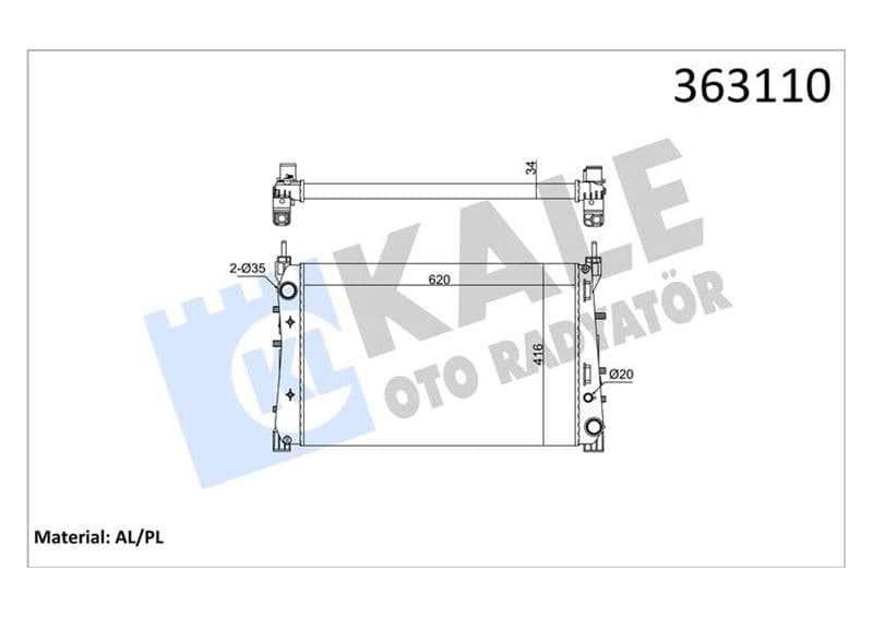 Brazing Versiyonu KL195500 Fiat Linea Punto Evo 1.3/1.6 MJTD 1.4TJET 07<12 MT Mekanik 620X416 X34 Su Radyatörü