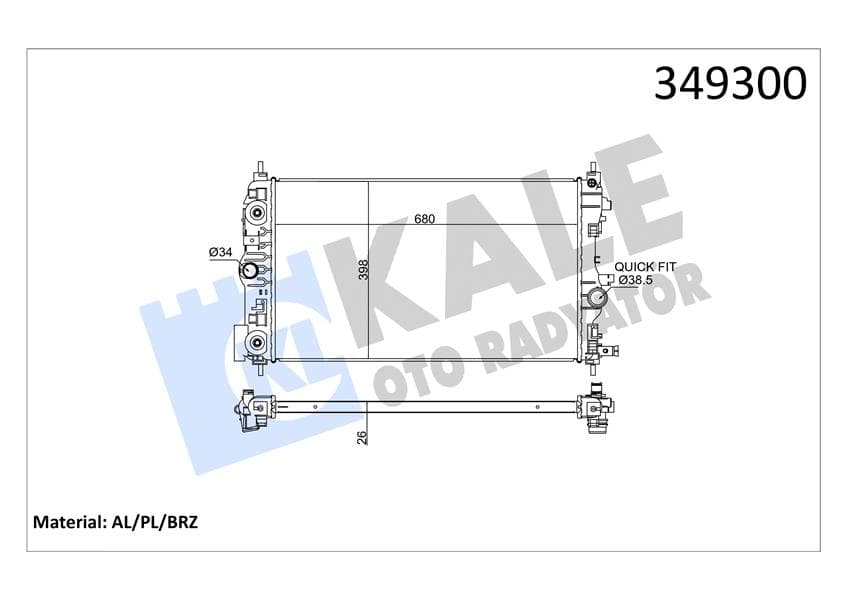 Radyatör Otomatik Astra J-Zafira Tourer C-Cruze 1.4-1.6 Al/pl/brz 680x397x28