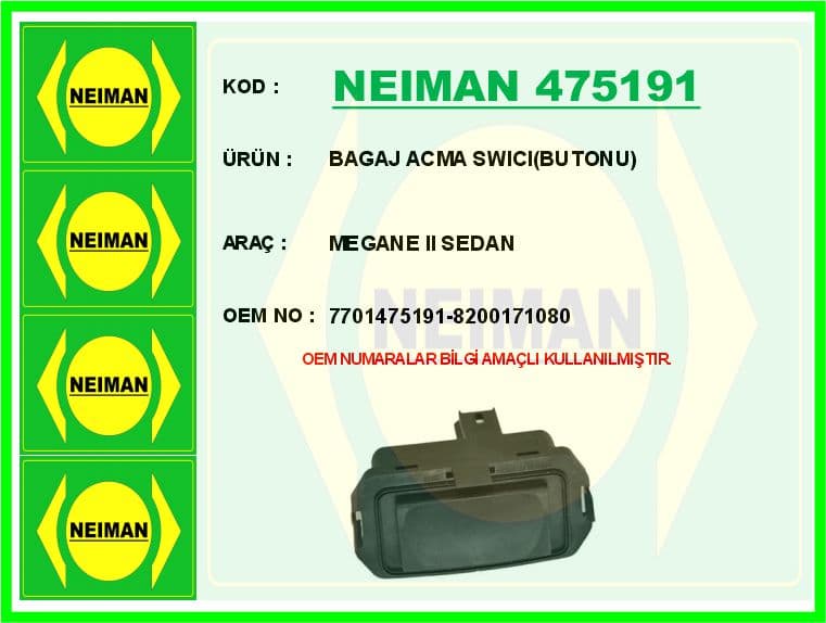 Bagaj Açma Butonu Renault Megane II 02>08 Clio IV 12> Laguna III 07>14 Fluence 09> Captur I 13> Clio III 05>12 Megane III 09>