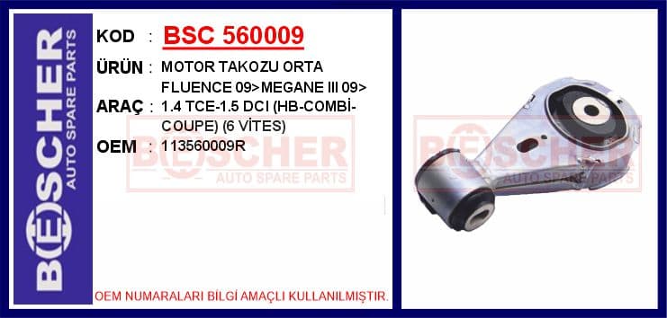 Motor Takozu Orta Fluence 09>MEGANE III 09> 1.4 Tce-1.5 dCi HB-Combi-Coupe 6 Vites