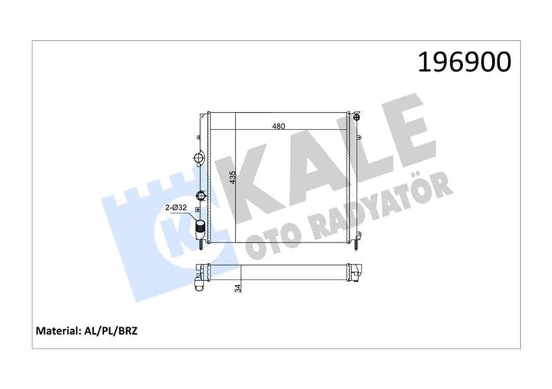 Motor Su Radyatörü Renault Kangoo 97> 1.9D Klimasiz Mek 479x442x34 1 Sira Alb Sistem