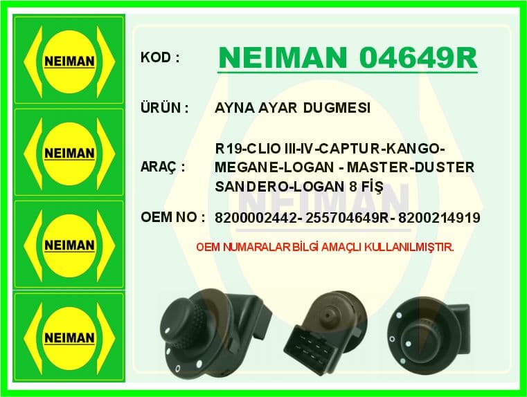 Ayna Ayar Dugmesi R19-Clio III-IV-Captur-Kango-Megane-Logan - Master-Duster-Sandero-Logan 8 Fiş