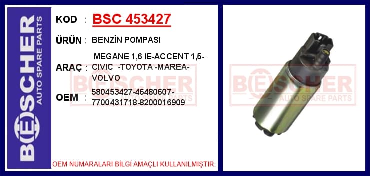 Benzin Pompası Megane 1.6 İe-Accent 1.5-Civic -Toyota -Marea-Volvo
