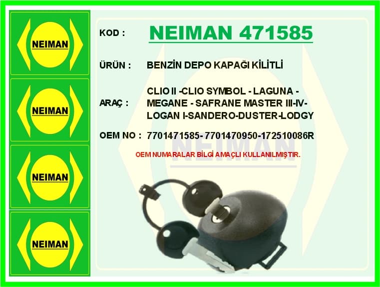 Benzin Depo Kapağı Kilitli Clio II -Clio Symbol - Laguna - Megane - Safrane Master III-IV-Logan I-Sa