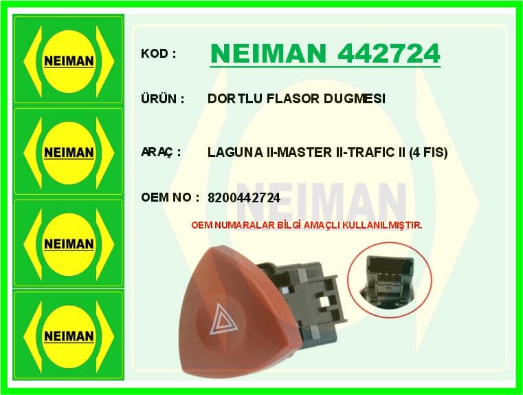 Dortlu Flasor Dugmesi Laguna II-Master II-Trafic II 4 Fis