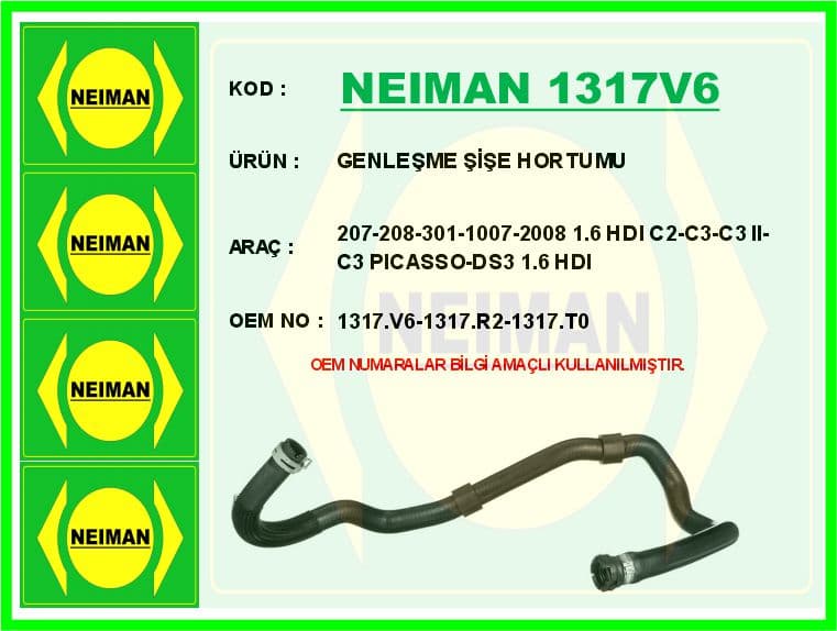 Genleşme Şişe Hortumu 207-208-301-1007-2008 1.6 HDi C2-C3-C3 II-C3 Picasso-DS3 1.6 HDi