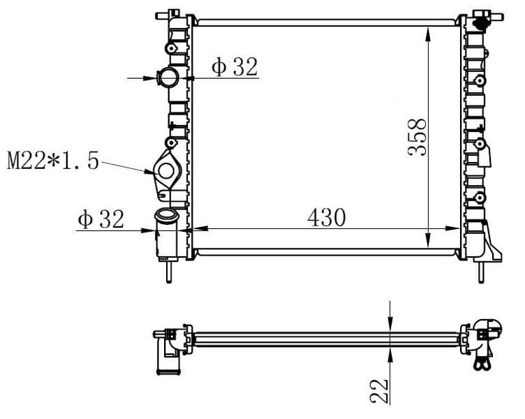 Radyatör Brazing Clio II-Logan 04>KNG 01>MGN 96>1.4-1.61.5D-1.9 Klimasiz Mek 430x358x22