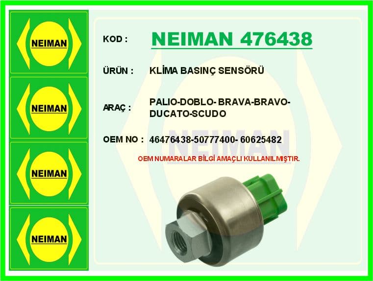 Klima Basinç Sensörü Marea 96> Palio 98> Punto 01> Doblo 01> Brava 00> Alfa Romeo 145-146-147-156