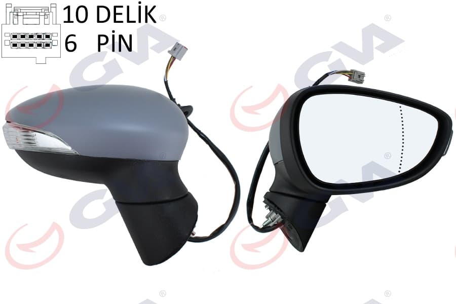Diş Dikiz Aynasi Sağ Ford Fiesta 13> Elektrikli İsitmali Astarli 10 Delik-6 Pin 6 Fiş VM-6326EHPAR