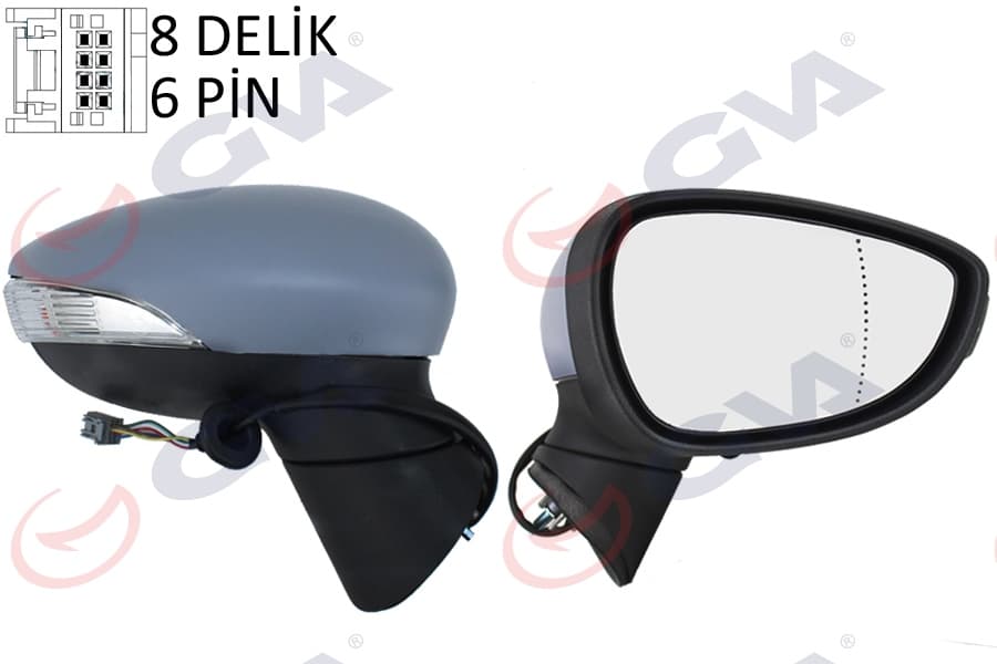 Diş Dikiz Aynasi Sağ Ford Fiesta 08> Elektrikli İsitmali Astarli 6PİN 6 Fiş VM-6313EHPAR