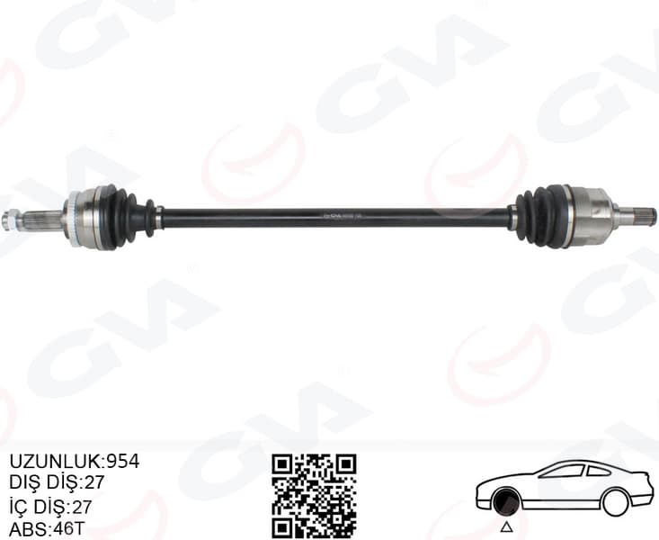 Komple Aks Sağ Hyundai İ30 1.6L D4FB CRDi Dizel 07-11 Abs Li 27x27 - Abs 46 Diş Komple Boy 954mm