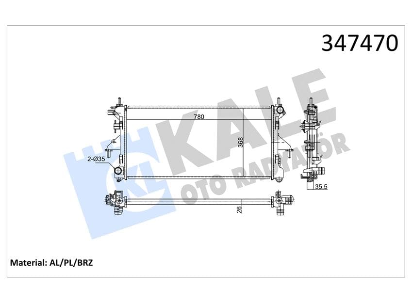 Su Radyatörü Fiat Ducato 2.3D 06 > MT Brazing 780x368x26 3062308080