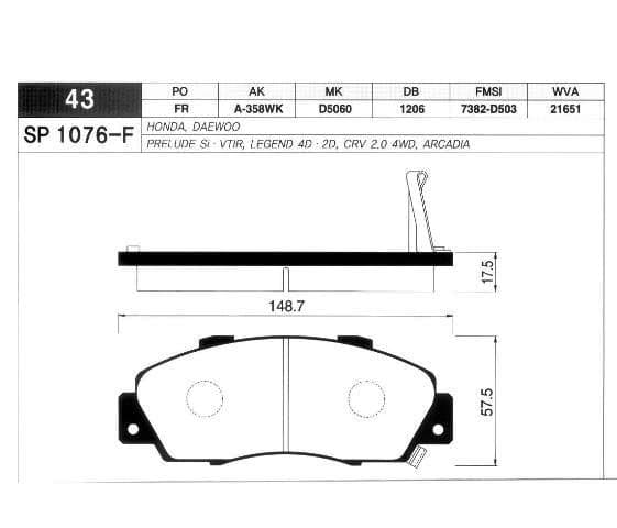 Ön Fren Balata Honda Accord Euro 2.0L F20Z1 F20B5 A/t CE8 CH3 Kasa 96-02 / CR-V 2.0L B20B3 B20Z1 RD1 Kasa 96-01 / HR-V 1.6L D16W1 GH Kasa 99-07