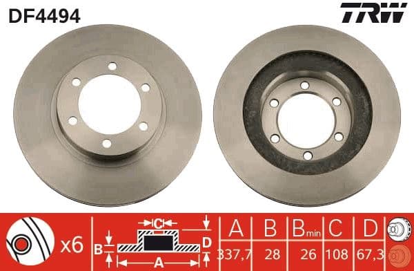 Ön Fren Diski Hava Kanallı Toyota Land Cruiser 3.0L 1KZ-Te 1KD-FTV KZJ120 KDJ120 03-09 338 Çap X 6 Bijon - Takım Disk Fiyatıdır