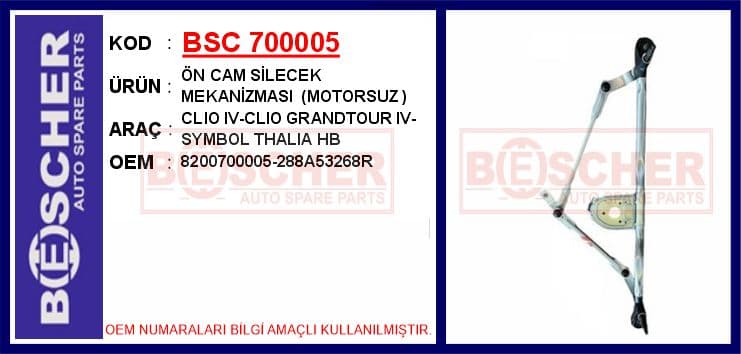 Ön Cam Silecek Mekanizmasi Motorsuz Clio IV-Clio Grandtour IV-Symbol Thalia HB