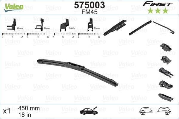 Silecek Süpürgesi 45cm X1 Muz Tipi First 4 Aparatli/multiconnection Üniversal VFB45