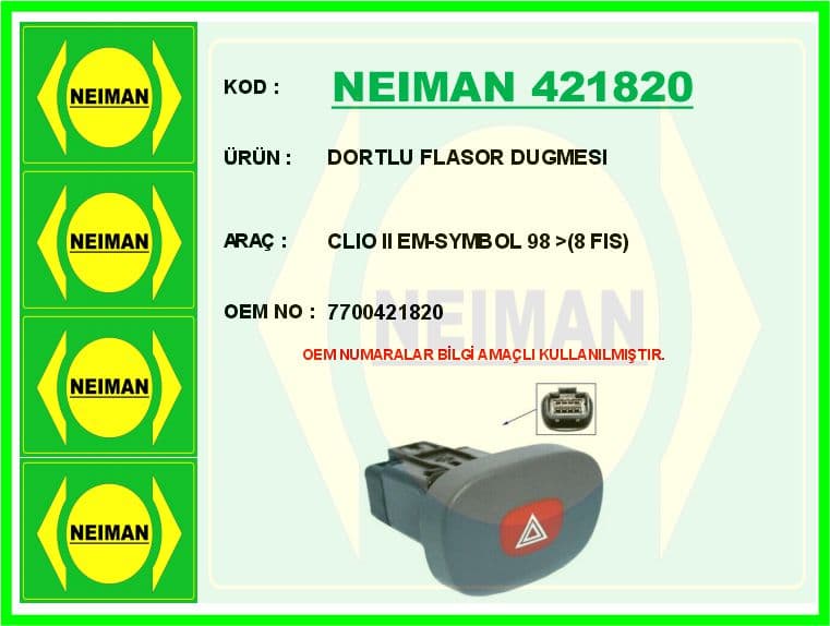 Dortlu Flasor Dugmesi Clio II Em-Symbol 98 > 8 Fis