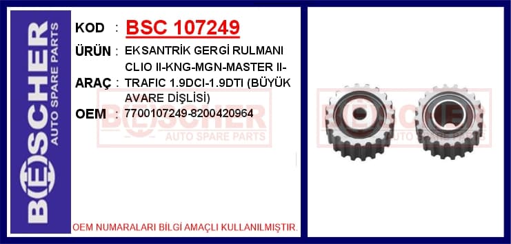 Eksantrik Gergi Rulmanı Clio II-KNG-MGN-Master II-Trafic 1.9DCI-1.9DTI Büyük Avare Dişlisi