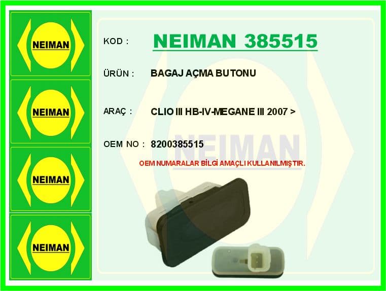 Bagaj Açma Butonu Clio III HB-IV-Megane III 2007 >