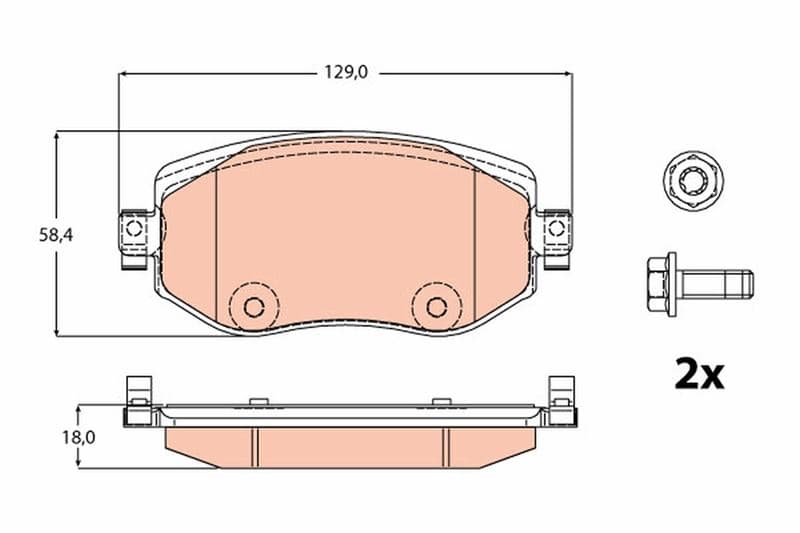 Ön Fren Balatası Renault Megane IV 15> Tüm Motor Tipleri G:129MM Y:58.4 MM K:18MM