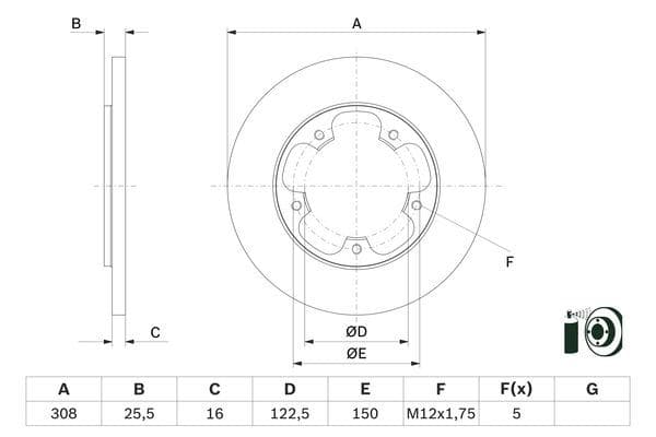 Arka Fren Diski Transit V363 14> Tek Teker A.ceker Duz 308MM 5 Bijon