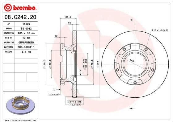 Arka Fren Disk Aynasi Transit Custom V362 2.2TDCI 12> Cap 288 16