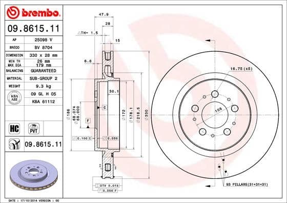 Arka Disk Ayna Volvo S60 I 03>10 V70 II 03>10