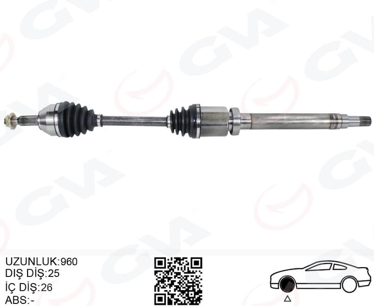 Ön Aks Komple Sağ Transit Connect 1.8 TDCi 02>14 75-90-110PS 960mm