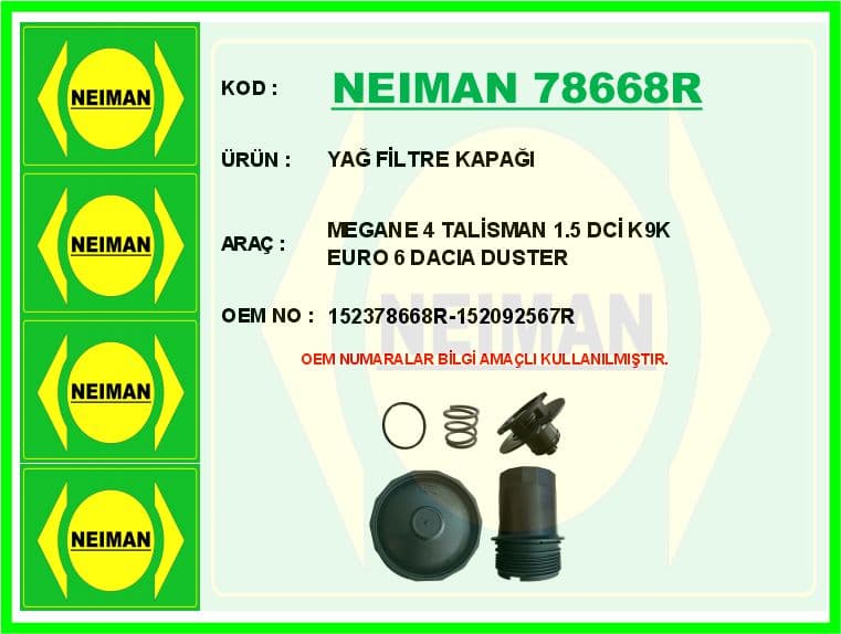 Yağ Filtre Kapağı Renault Clio V Duster II Kangoo IV Lodgy Symbol II Megane IV Trafic III 1.5dCi K9K 2.0dCi M9R Euro 6