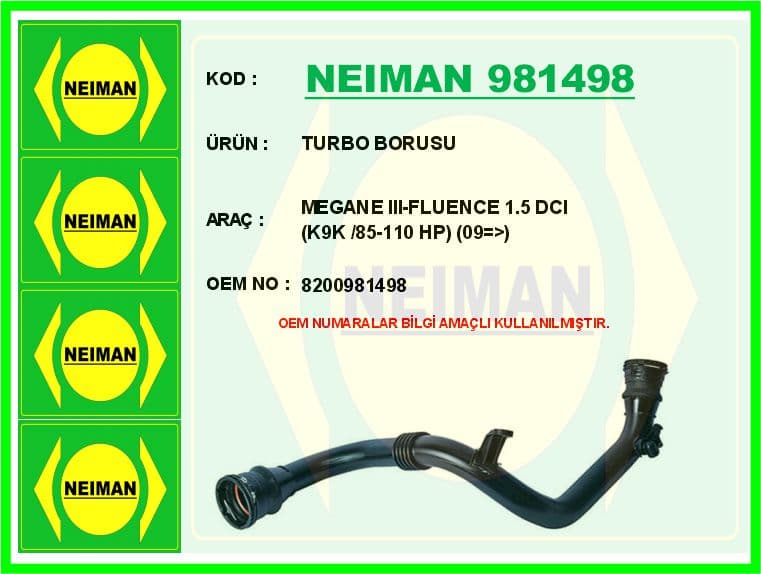 Turbo Borusu Renault Megane III 09> Fluence 09> 1.5dCi K9K 85-110 PS