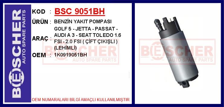 Benzin Yakıt Pompası Golf 5 - Jetta - Passat - Audi A 3 - Seat Toledo 1.6 Fsi - 2.0 Fsi Çift Çikiş