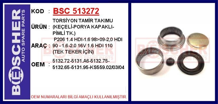 Torsiyon Tamir Takimu Keçeli-Porya Kapaklı-Pimli TK. P206 1.4 HDi-1.6 98>09-2.0HDI 90-1.6-2.0 16V 1. 6HDI 110 Tek Teker İçin