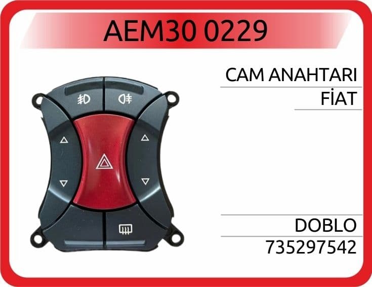Dörtlü Flaşör Cam Açma Düğmesi Fiat Doblo 01>
