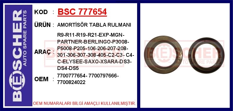 Amortisör Tabla Rulmanı R9-R11--R19-R21-MGN I-LGN I-II-Solenza-Safrane I-II
