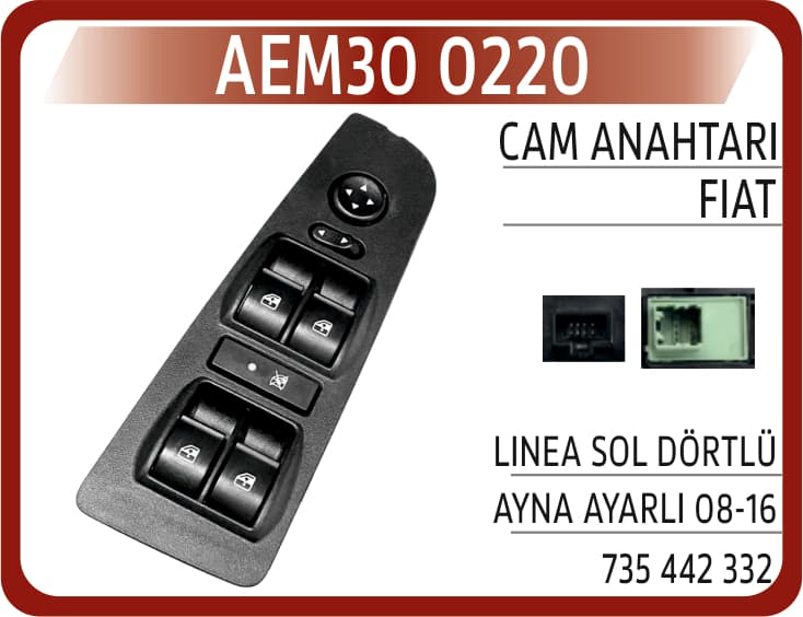 Cam Anahtarı Grubu Ön Sol Diş Dikiz Ayna Kumadasi İle Fiat Linea Çerçeveli