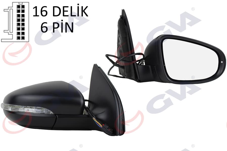 Diş Dikiz Aynasi Sağ Golf 09> Elektrikli İsitmali Sinyalli Konveks 6 Fiş VM- 6197EHPR
